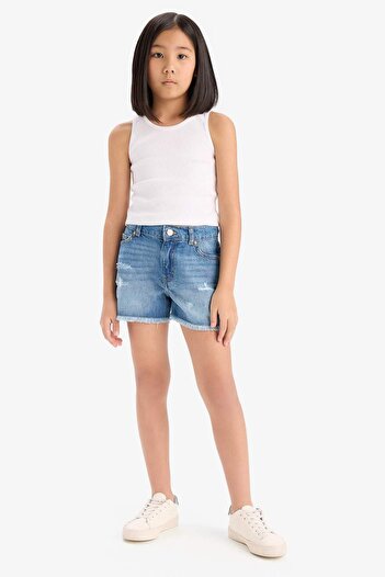 DeFacto Girls' Ripped Detail Cotton Jean Shorts D7107A825Sm