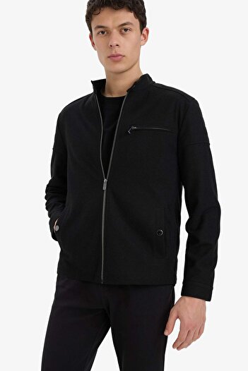 DeFacto Slim Fit Dar Kesim Dik Yaka Astarlı Fermuarlı Cepli Mevsimlik Baharlık Mont D7534AX25SP
