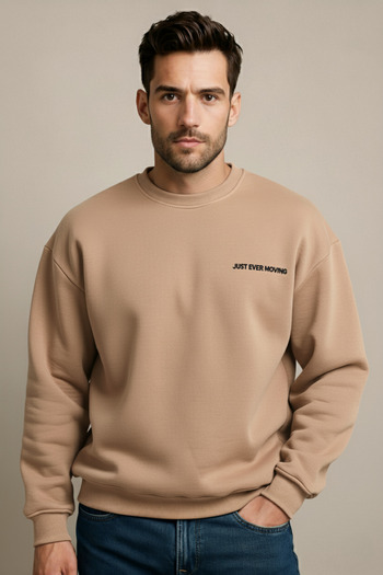 JUSTEVER Ανδρικό φούτερ Crew Neck Κεντημένο Raised Mink με Fleece Εσωτερικό - Volar