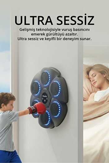 Piranha T-227 Refleks Geliştirici Akıllı Boks Eğitim Makinesi / Bluetooth / Rgb / Müzikli / Eldiven
