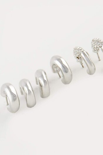 DeFacto Women's 3-Piece Silver Earrings E3059Axns