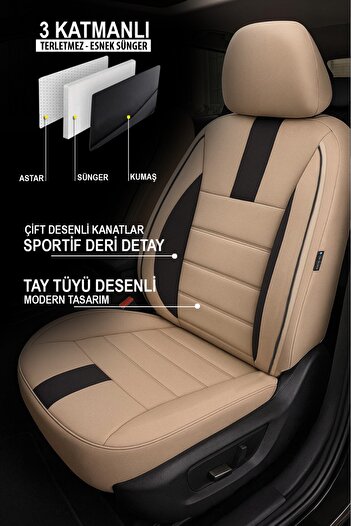GM-DESIGN Onyx Beige Hand Feather Auto Seat Cover -(Compatible with Hyundai̇ İ20-İ30-Accent-Blue-Era-Getz)