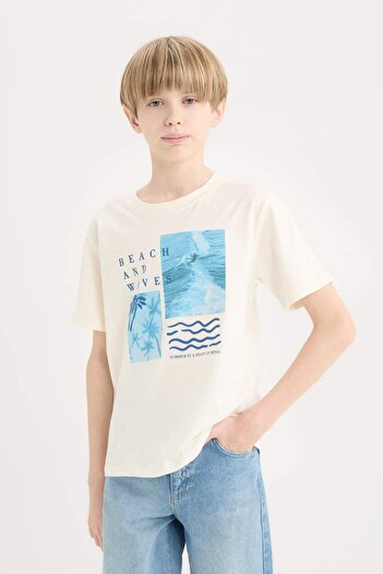 DeFacto Boy's Crew Neck Printed Short Sleeve T-Shirt E0092A825Sm