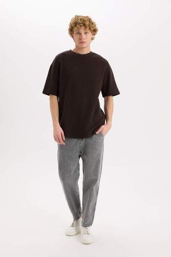 DeFacto Boxy Fit Crew Neck Short Sleeve Basic Plain Waffle T-Shirt B4443Ax25Sp