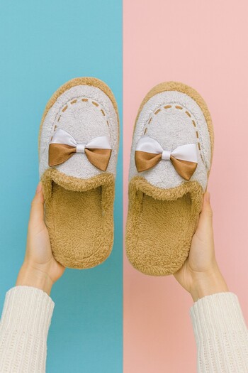 Moda Frato Golden Bow-Knot Indoor Women's House Slippers Daily Comfortable Winter Slippers
