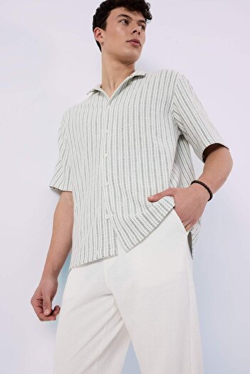 DeFacto Relax Fit Apash Collar Short Sleeve Summer Striped Shirt E2991Ax25Sp