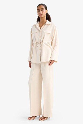 DeFacto Wide Leg Fabric Palazzo Pants with Pockets High Waist Long Wide Leg E8502Ax25Sm