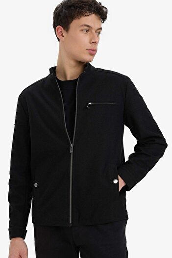 DeFacto Slim Fit Dar Kesim Dik Yaka Astarlı Fermuarlı Cepli Mevsimlik Baharlık Mont D7534AX25SP