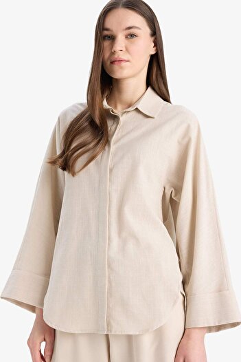 DeFacto Relax Fit Linen Blend Long Sleeve Hijab Shirt Tunic B9835Ax25Sp