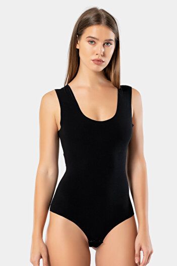 TÜREN 905 Women's Laser Cut Strappy Cotton Snap Body Black