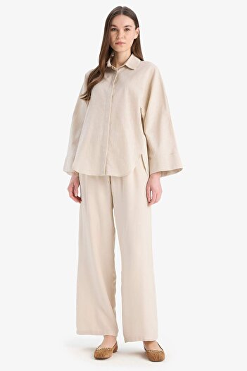 DeFacto Relax Fit Linen Blend Long Sleeve Hijab Shirt Tunic B9835Ax25Sp