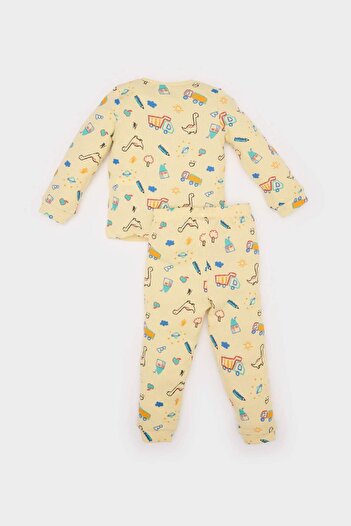 DeFacto Erkek Bebek Pijama Takımı Araç Baskılı Uzun Kollu Waffle Üst Beli Lastikli Uzun Alt E0751A525SP