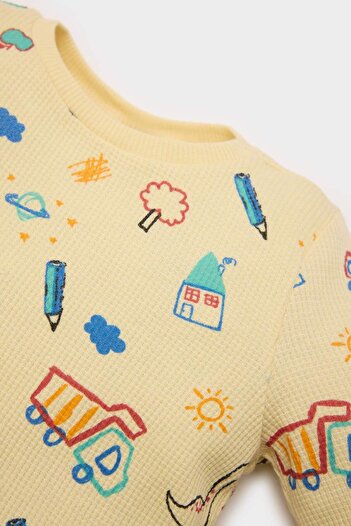 DeFacto Erkek Bebek Pijama Takımı Araç Baskılı Uzun Kollu Waffle Üst Beli Lastikli Uzun Alt E0751A525SP