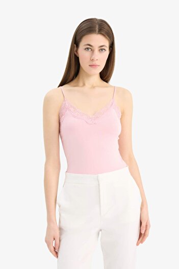 DeFacto Slim Fit Dar Kesim V Yaka Dantelli Çıtçıtlı Body E8483AX25SP