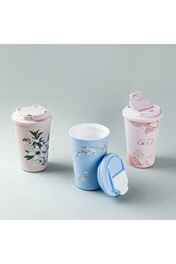 Tantitoni KAKE MAVİ SAKURA DESENLİ PASLANMAZ ÇELİK TERMOS BARDAK 380ML