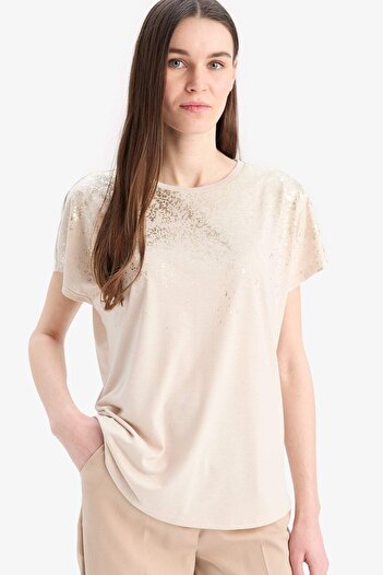 DeFacto Crew Neck Shoulder Printed Short Sleeve T-Shirt C2111Ax25Sp