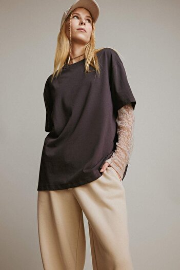 DeFacto Coool Oversize Wide Fit Crew Neck Long Sleeve T-Shirt E7605Ax25Sp