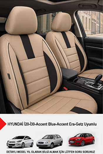 GM-DESIGN Onyx Beige Hand Feather Auto Seat Cover -(Compatible with Hyundai̇ İ20-İ30-Accent-Blue-Era-Getz)