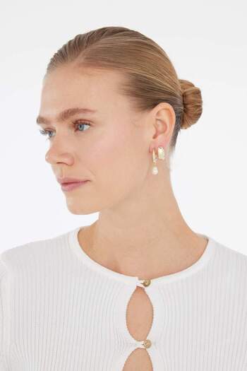 DeFacto Women's Pearl 3-Piece Gold Earrings E3066Axns