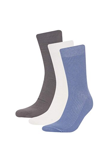 DeFacto Men's Seamless Comfortable Elastic 3-Piece Combed Cotton Premium Long Socks E7869Axns