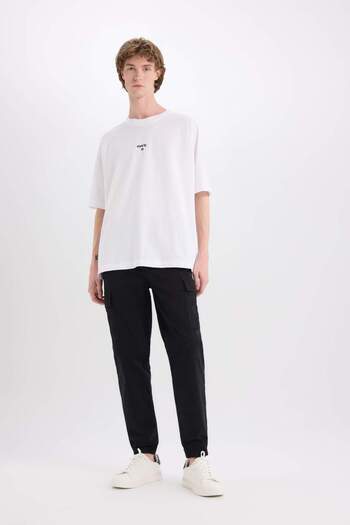 DeFacto 100% Cotton Loose Fit Crew Neck Back Printed Short Sleeve T-Shirt D7356Ax25Sp