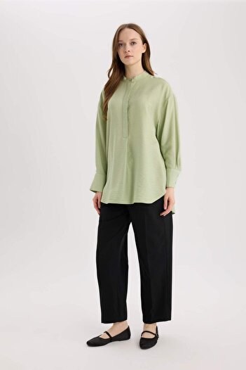 DeFacto Relax Fit Prevailing Collar Basic Solid Long Sleeve Shirt Tunic E1757Ax25Sp