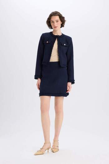 DeFacto Crop Crew Neck Tweed Blazer Jacket D5040Ax25Sp