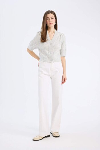 DeFacto Fitted V-Neck Button Short Sleeve Knitwear Cardigan E6906Ax25Sp