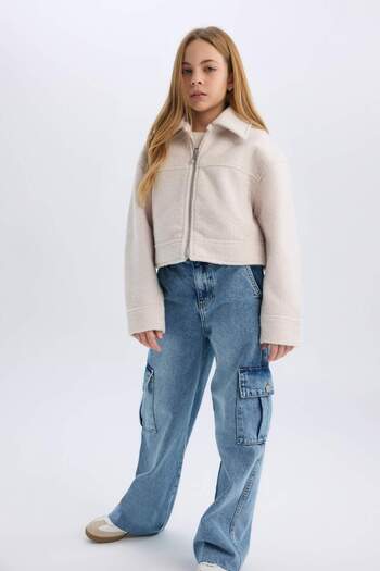 DeFacto Girl's Polo Neck Zippered Short Stamp Coat E0057A825Sp