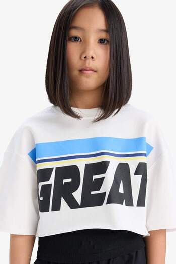DeFacto Girl's Crew Neck Printed Short Sleeve T-Shirt E1880A825Sm