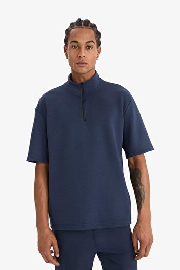 DeFacto Defactofit Standard Fit Stand Collar Zippered Athlete Fabric T-Shirt E3962Ax25Sp
