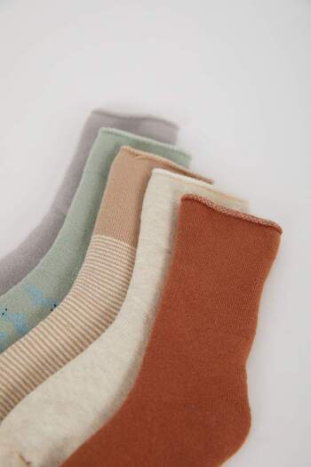 DeFacto Baby Boy Anti-Slip Sole 5-Piece Cotton Long Socks D2466A5Ns