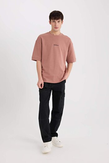 DeFacto Μπλουζάκι από βαρύ ύφασμα με στάμπα Loose Fit Crew Neck D8462AX25SP
