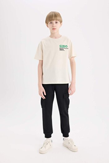 DeFacto Boy's Crew Neck Back Printed Short Sleeve T-Shirt E0100A825Sm