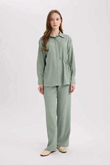 DeFacto Regular Fit Gathered Crinkle Fabric Long Sleeve Shirt D8532Ax25Sp
