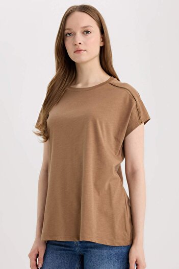 DeFacto Crew Neck Flared Cotton Short Sleeve T-Shirt E4367Ax25Sm
