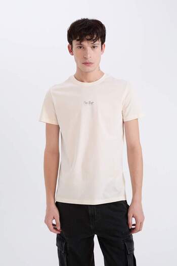 DeFacto 100 % Baumwolle Slim Fit Tailliert Rundhals Druck Kurzarm-T-Shirt D5565AX25SP