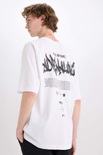 DeFacto 100% Cotton Loose Fit Crew Neck Back Printed Short Sleeve T-Shirt D7356Ax25Sp