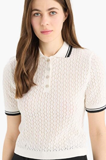 DeFacto Regular Fit Polo Neck Short Sleeve Knitwear Sweater E7153Ax25Sp