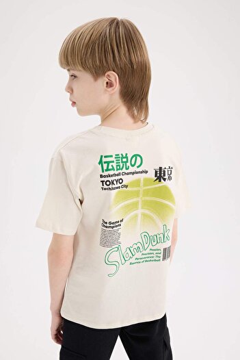 DeFacto Boy's Crew Neck Back Printed Short Sleeve T-Shirt E0100A825Sm