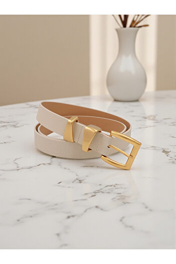 Milleniva Asymmetrical Gold Bridged Ecru Women's Belt