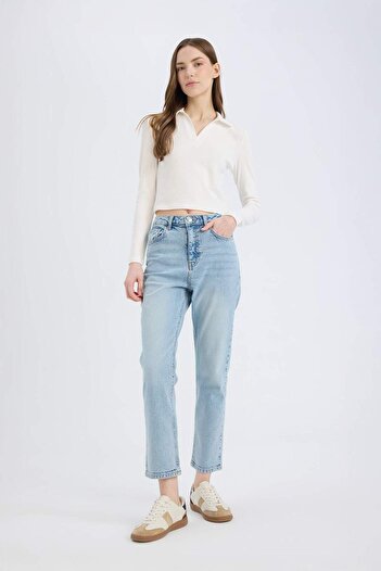 DeFacto Mary Vintage High Waist Straight Leg Straight Jeans - Snow Wash D7981Ax25Sp