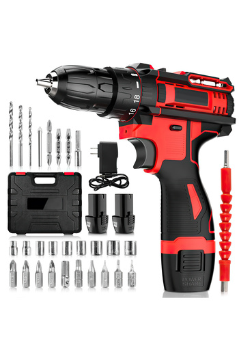 VINNYSEN Cordless Drill Driver Kit with 2 Batteries, 12.6V Power Drill 30Nm 18+3 Clutch, 3/8" Keyless