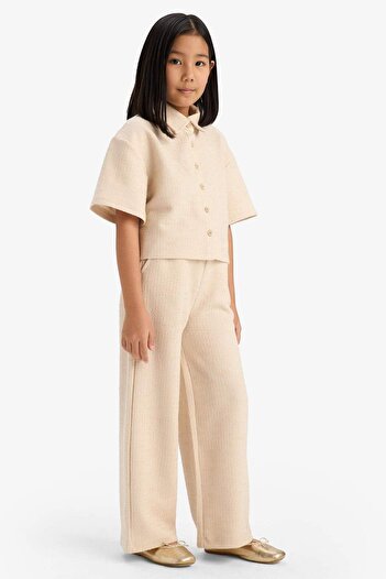 DeFacto Kız Çocuk Beli Lastikli Wide Leg Geniş Bol Paça Bürümcük Pantolon E1103A825SP