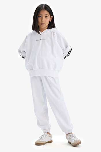 DeFacto Girl's 2-Piece Set Hooded Printed Sweatshirt Elastic Waistband and Cuffs Sweatpants D9497A825Sm