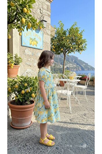 HÇ Hülya Çelik KİDSWEAR 2018 Girl's Lemon Patterned Dress