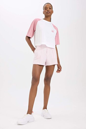 DeFacto DeFactoFit Crop Crew Neck εμπριμέ αθλητικό κοντομάνικο μπλουζάκι D8031AX25SP