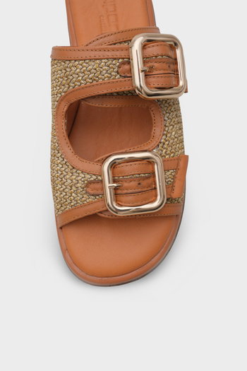Capone Outfitters Dana Genuine Leather Wedge Heel Mesh Comfort Women's Slippers