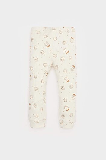 DeFacto 2-teiliges Set für Babys, geripptes Camisole, bedruckter Langarm-Body mit Druckknöpfen, elastische Taille, langer Unterteil E6303