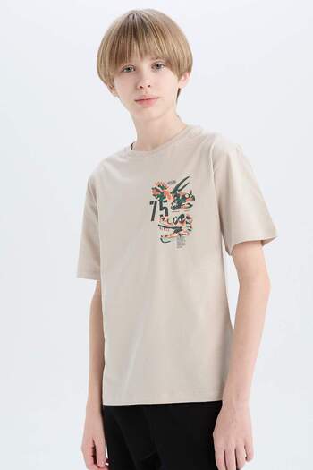 DeFacto Boy's Crew Neck Printed Short Sleeve T-Shirt D9285A825Sm